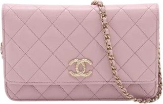 Chanel Pre-owned Portemonnee met Ketting - Dames - Vintage Mini Tas - Roze - ONE Size - Leer - Vintage