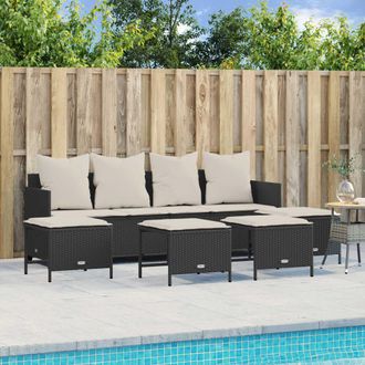 vidaXL Set De Muebles De Jard&iacute;n 5 Pzas Y Cojines Rat&aacute;n Sint&eacute;tico Negro Vidaxl