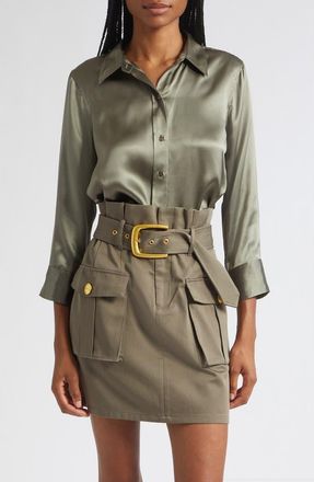 L'agence Dani Silk Charmeuse Blouse in Smokey Olive at Nordstrom, Size Xx-Small