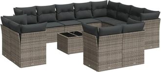 vidaXL Set Sof&aacute;s De Jard&iacute;n Con Cojines 13 Piezas Rat&aacute;n Sint&eacute;tico Gris Vidaxl