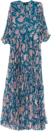 Etro Bloemenprint Geplooide Jurk - Dames - Jurken - Blauw - Maat: S Poliester
