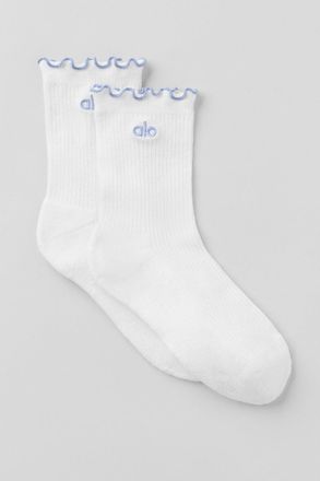 Alo | Womens Lettuce Edge Socks in White/Winter Frost, Size: S/M (5-7.5)