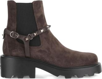 Valentino Beatle Rockstud Suede Chelsea Boots - Dames - Chelseaboots - Bruin - 37 1/2 EU - Su&egrave;de - Schoenen