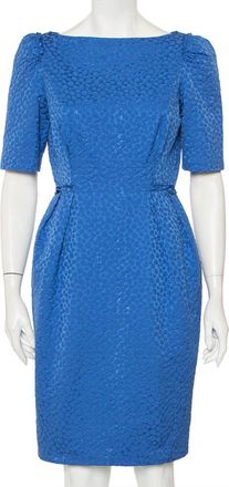 Carolina Herrera Blue Embossed Cotton Sheath Dress
