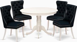 East West Furniture 5 Piece Dining Room Table Set Consists of a Round Wooden Table with Pedestal