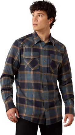 Ariat Mens Retro Harbert Fitted Western Snap Shirt Long Sleeve in Inkwell Plaid, Size 2X-Large, by Ariat