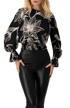Ivonne Floral Print Smocked Blouse in Black at Nordstrom, Size 4