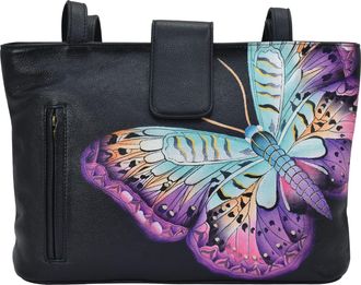 Anuschka Women Hand Painted Leather Medium Tote-Magical Wings Black, One Size