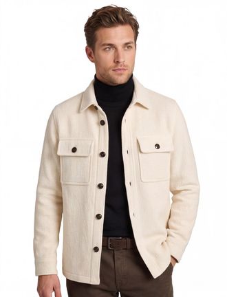Profuomo Overshirt Profuomo beige dubbele borstzak effen