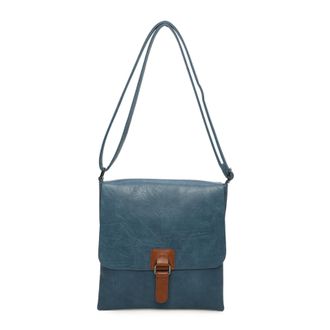 Generic Womens Vegan Leather Crossbody Bag, Satchel Bag, Flap Closure with Buckle (Blue)