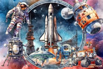 OEM Fotomural Infantil: Estaci&oacute;n Espacial, Sat&eacute;lites, Cohetes M149 300x200