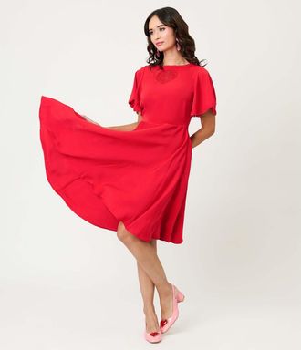 Unique Vintage 1930s Swing Dress in Red Solid at Nordstrom, Size X-Large