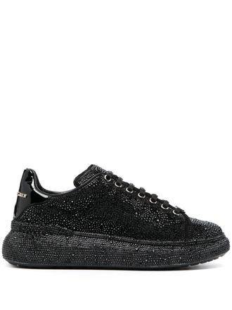 Philipp Plein crystal-embellished low-top sneakers - women - Calf Leather/Calf Leather/Polyethylene vinyl acetate (PEVA) - 35 - Black