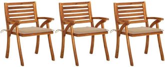 vidaXL Sillas De Comedor Jard&iacute;n Con Cojines 3 Uds Madera Maciza Acacia Vidaxl