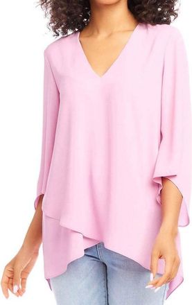 Karen Kane Bracelet Sleeve Asymmetric Top In Dusty Pink