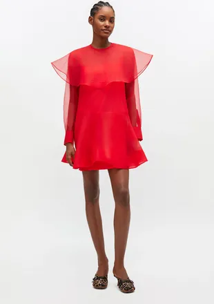 Ganni Red Organza Circle Collar Dress - Size 10/12