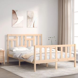 Berkfield Home Bed Frame with Headboard Double Solid Wood in Brown