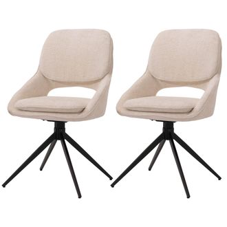 Hhg Hhg - Juego De 2 Sillas De Comedor 617, Silla De Cocina, Giratoria Con Retorno Autom&aacute;tico, Tela/textil Chenilla (490 G/m&sup2;) Oeko-tex, Crema-beige