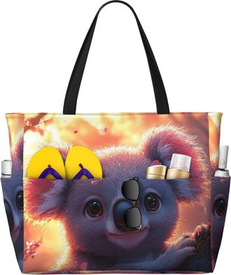 Generic Cute Koala Print Large Beach Bag Foldable Travel Shoulder Tote Bag With Pocket For Weekender Pool Vacation