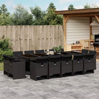 vidaXL Set Comedor De Jard&iacute;n Con Cojines 15 Pzas Rat&aacute;n Sint&eacute;tico Negro Vidaxl