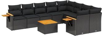 vidaXL Vidaxl - Set De Sof&aacute;s De Jard&iacute;n 10 Pzas Cojines Rat&aacute;n Sint&eacute;tico Negro