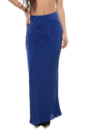 Balmain Blue Pleated Ankle Length Skirt