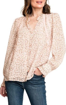 Gibsonlook Floral Long Sleeve Button-Up Blouse in Pink Ditsy Floral at Nordstrom, Size X-Small
