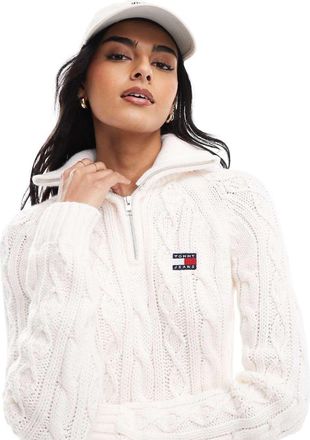 Tommy Jeans Maglione lavorato a trecce bianco sporco con zip corta