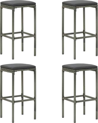vidaXL Vidaxl - Taburetes Altos Con Cojines 4 Uds Rat&aacute;n Sint&eacute;tico Gris