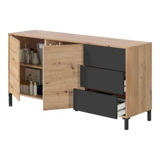 Dmora Aparador Concord, Aparador Moderno Con 2 Puertas Y 3 Cajones, Bufet De Sal&oacute;n, Gabinete De Tv, Aparador Para Sal&oacute;n, Cm 154x41h74, Roble Anudado Y Antra