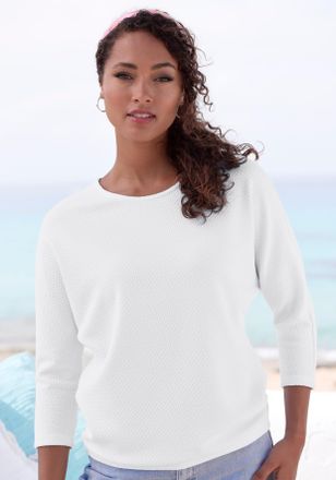 Vivance Langarmshirt VIVANCE aus b&uuml;gelfreier Strukturqualit&auml;t, Damen, Gr. 32/34, beige (creme), Stoff, Obermaterial: 80% Polyester, 16% Viskose, 4% Elasthan, 