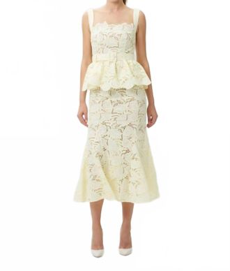 Self Portrait Lace Peplum Midi Dress In Yellow