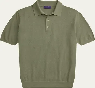Ralph Lauren Purple Label Mens Silk-Blend Short-Sleeve Polo Sweater