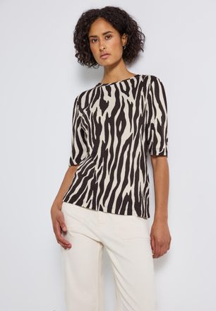 Street One Print-Shirt STREET ONE, Damen, Gr. 36, deep roast braun, Jersey, Obermaterial: 50% Baumwolle, 50% Modal, animal-print, normal h&uuml;ftbedeckend, Rundhals,