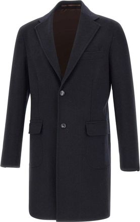 Barba Flap-Pocket Half-Belt Coat - Heren - Mantel - Blauw - L - Wol - Jassen