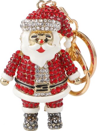 Yardwe Christmas Santa Claus Alloy Key Pendant Red Rhinestones, Xmas Decorative Keychain for Bag, Festive Holiday Key Chains Accessory