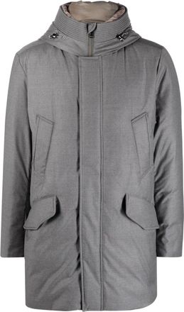 Woolrich hooded high-neck parka - men - Virgin Wool/Silk/Polyester/Recycled Duck Down/Recycled Duck Feathers - 3XL - Grey