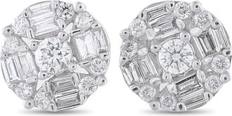 Luxury Bazaar 14K White Gold 0.50ct Diamond Cluster Stud Earrings ER29995-W