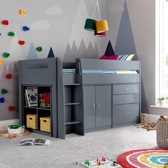 Bedmaster Lacy Storage Mid Sleeper Bed & Pocket Mattress in Grey | Size: Single