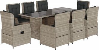 vidaXL Set Comedor De Jard&iacute;n 9 Pzas Cojines Rat&aacute;n Sint&eacute;tico Gris Claro Vidaxl