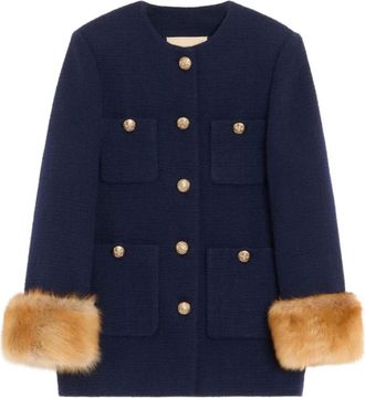 Valentino Caban In Plain Wool Tweed - female - Valentino - Single-Breasted Coats - Blue - S - Coats