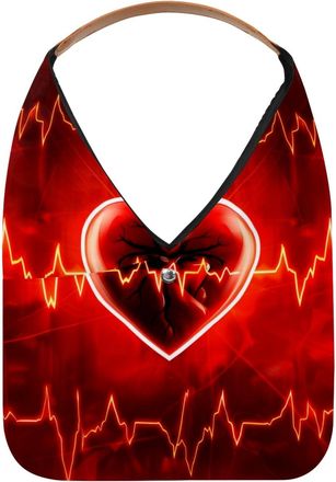 Generic Heartbeat Red Heart Pattern Reusable Lightweight Grocery Bags - Foldable Into Compact Pouch, Washable & Sturdy, Multipurpose for Shopping and Travel