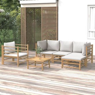 vidaXL Vidaxl - Set De Muebles De Jard&iacute;n 6 Piezas Bamb&uacute; Con Cojines Gris Claro