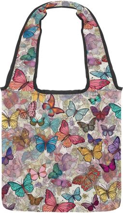 Generic Hand Drawn Butterfly Reversible Canvas Shoulder Tote - Double-Sided Print, 12oz Cotton, 27cm Drop, Fold-Flat Bag for Travel, Shopping, Street Outings