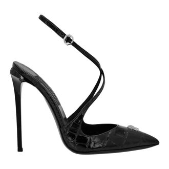 Philipp Plein Schoenen, Dames, Zwart, 37 EU, Leer, Leren Pumps met Bandjes