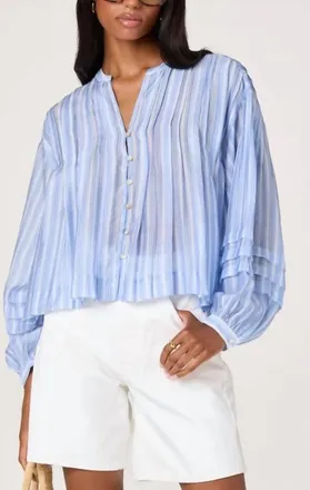 Astr Ericka Striped Balloon Sleeve Blouse In Blue Stripe