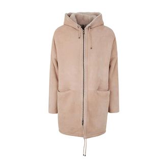 Giorgio Brato Jassen, Heren, Beige, M, Leer, Lamsvel Parka Met Capuchon