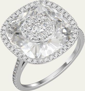 Bhansali 18K White Gold 13mm Cushion-Cut Ring with Diamonds, Size 6.5