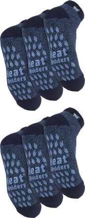 Heat Holders 6 Pairs Mens 2.3 TOG Non Slip Low Cut Ankle Thermal Slipper Socks - Navy - Size UK 6-11
