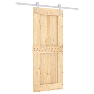 Berkfield Home Sliding Door with Hardware Set 85x210 cm Solid Wood Pine in Light Brown